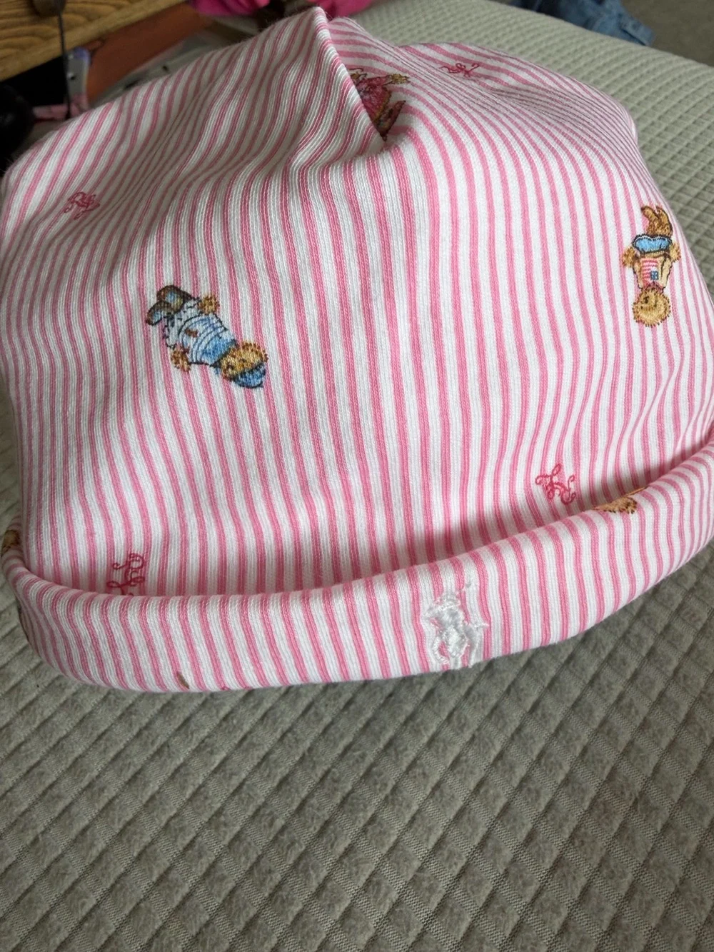 Ralph Lauren Baby Hat Pink Stripe Teddy Bear 3-9M